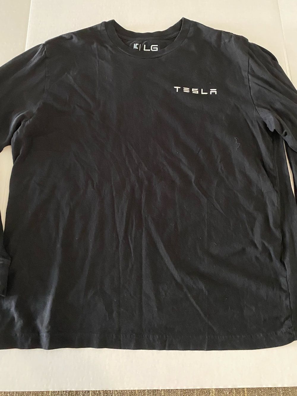 Tesla Black Long Sleeve Crewneck with White Logo Size Large